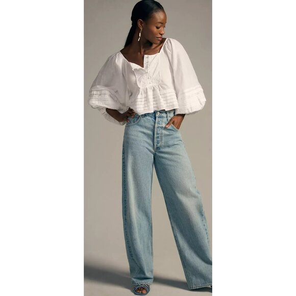 Maurices Lace Babydoll Blouse Womens 1X White Ballon Sleeves Cottagecore Peasent - Picture 2 of 16